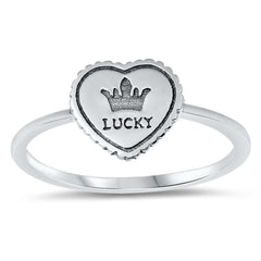 Sterling Silver Oxidized Lucky Crown Heart Ring