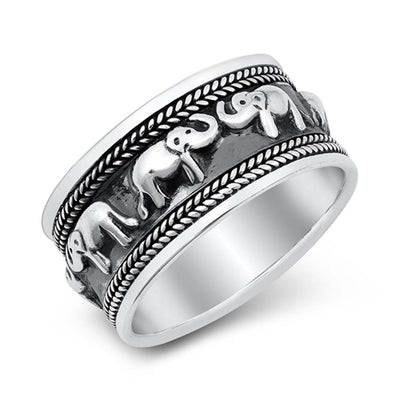 Sterling Silver Elephants Ring