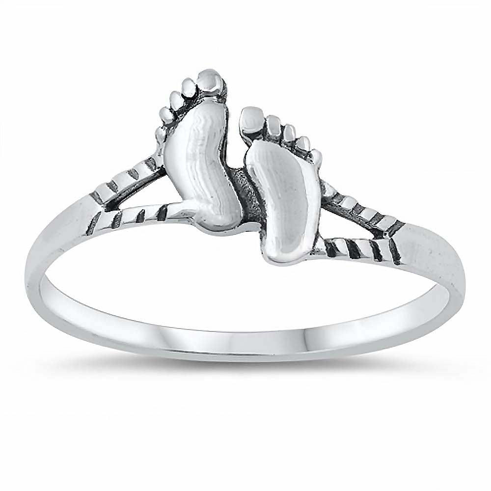 Sterling Silver Oxidized 6mm Feet Ring