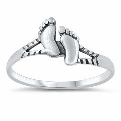 Sterling Silver Oxidized 6mm Feet Ring