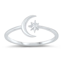 Load image into Gallery viewer, Sterling Silver Rhodium Plated Moon And Star Ring