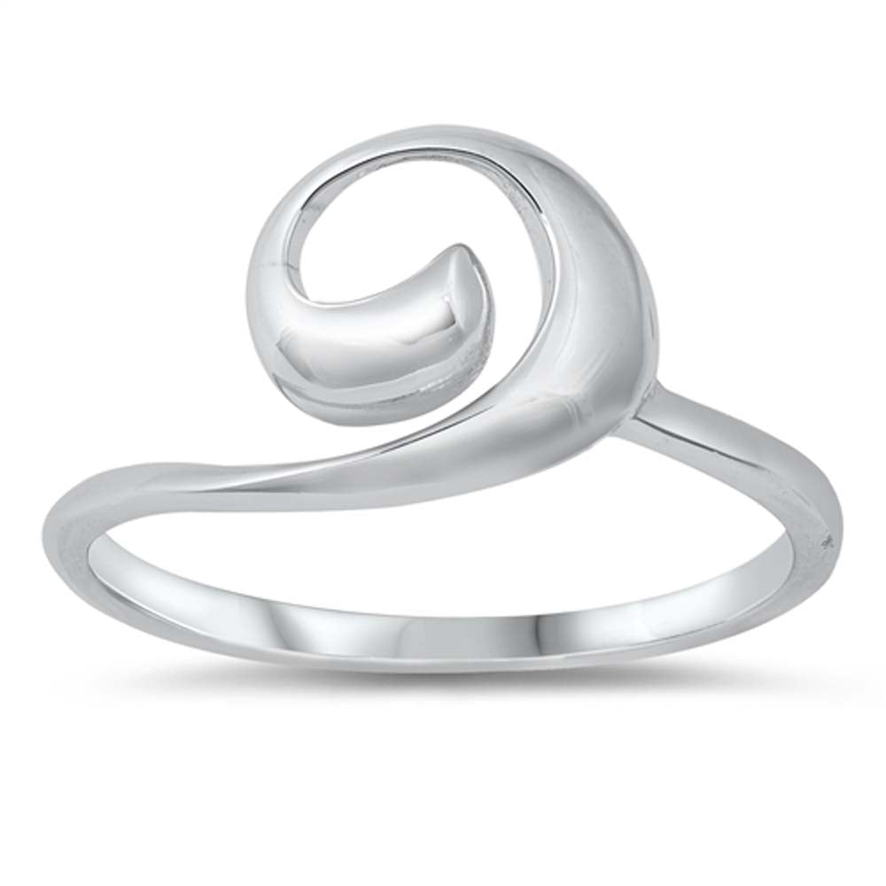 Sterling Silver Rhodium Plated Wave Ring
