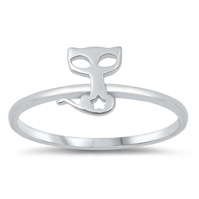 Sterling Silver Rhodium Plated Cat Ring