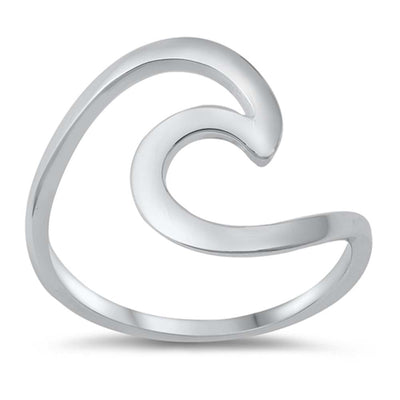 Sterling Silver Rhodium Plated Wave Ring