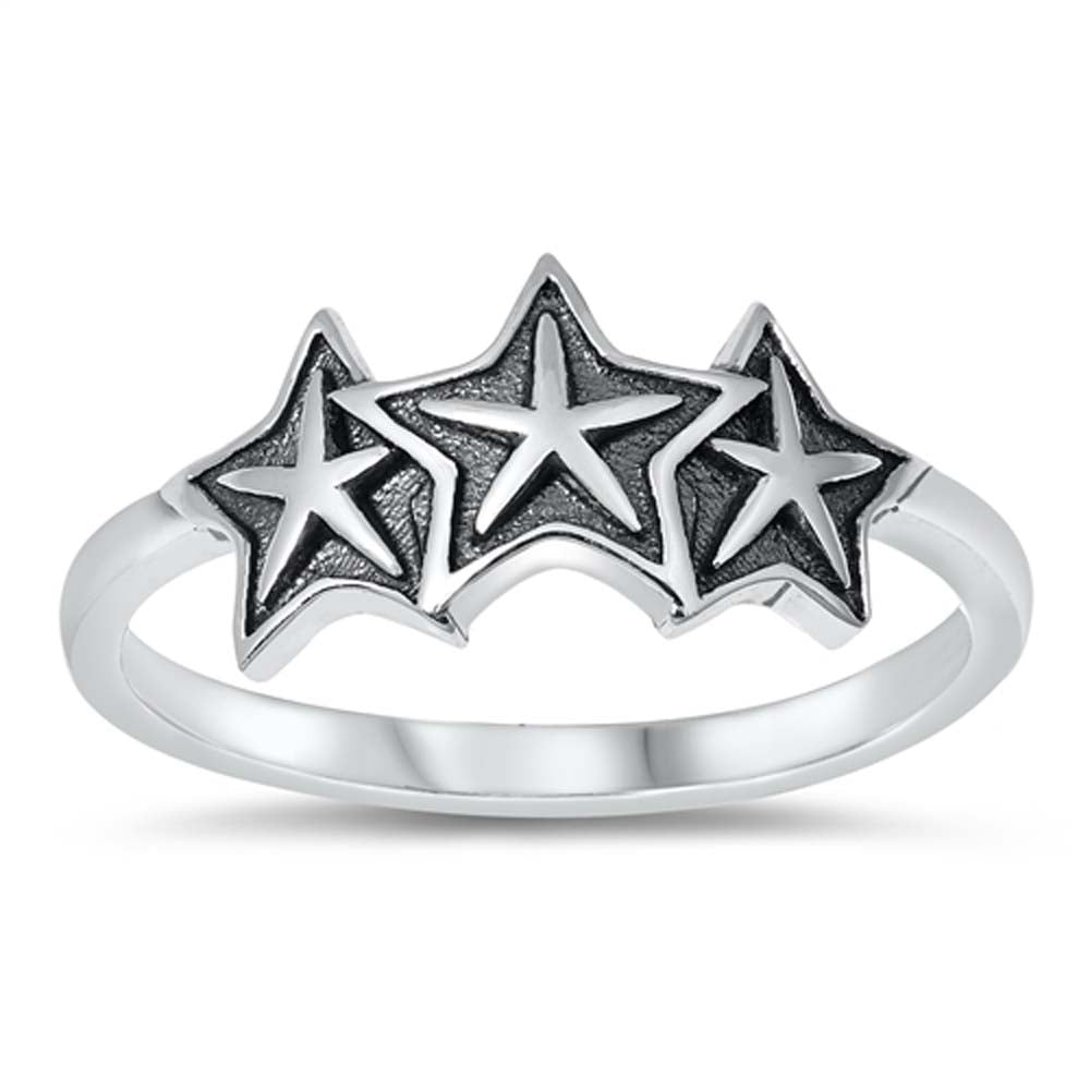 Sterling Silver Oxidized Stars Ring