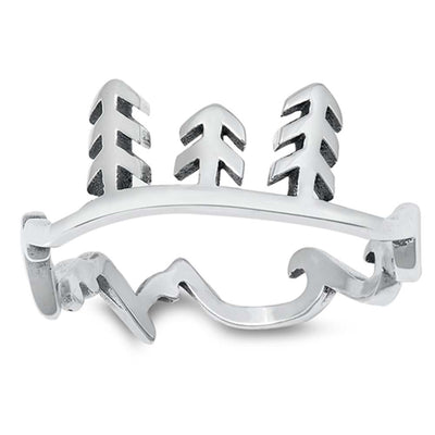 Sterling Silver Oxidized Trees, Waves, Mountains Ring