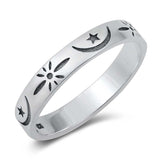 Sterling Silver Oxidized Moon and Star Ring