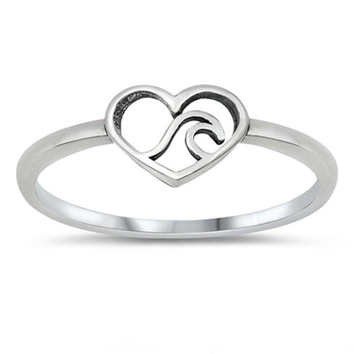 Sterling Silver Oxidized Waves In Heart Ring