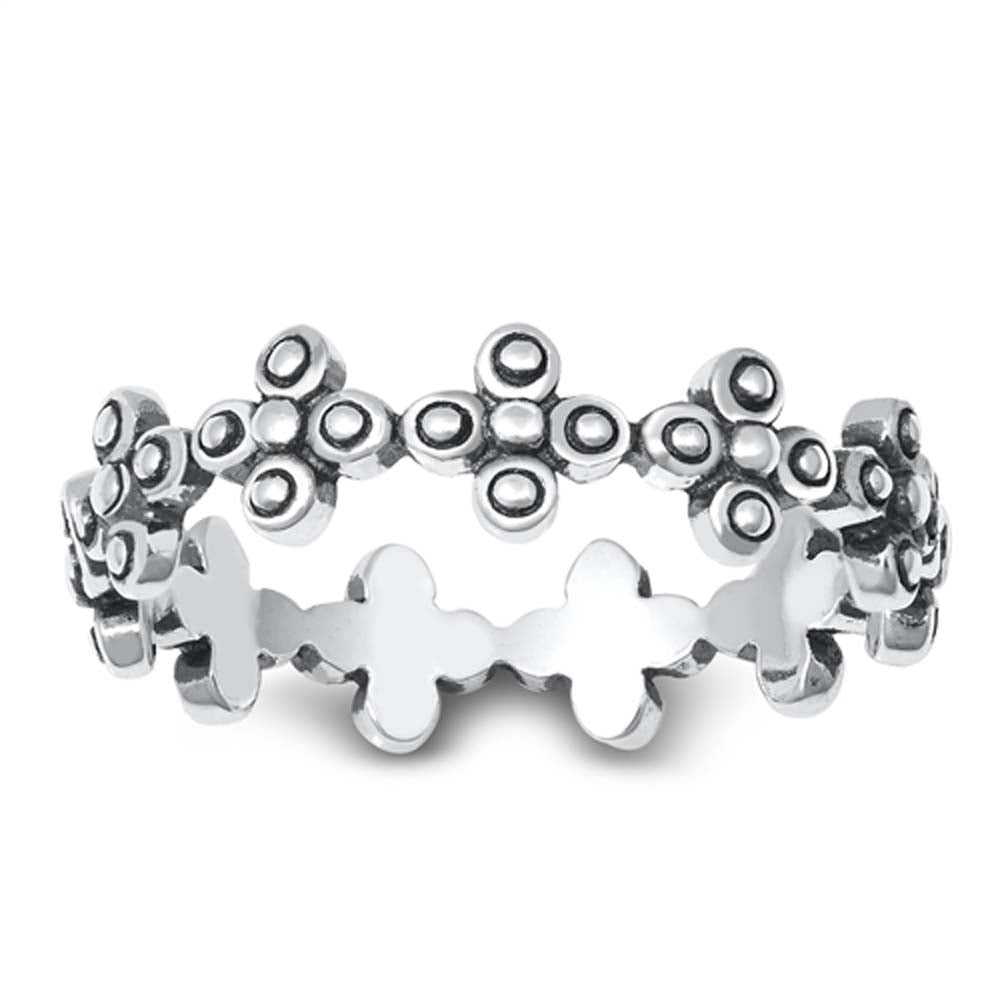 Sterling Silver Oxidized Flower Ring