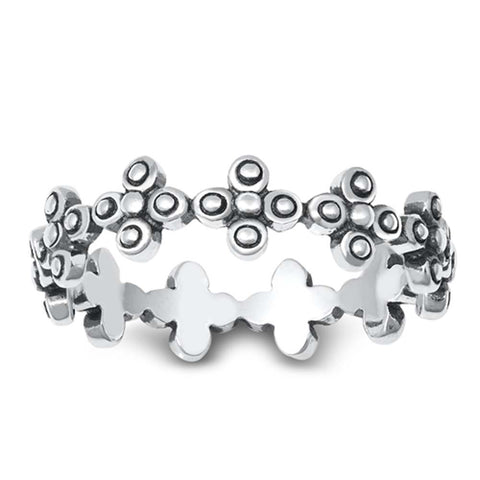 Sterling Silver Oxidized Flower Ring