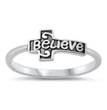 Sterling Silver Oxidized Believe Cross Ring