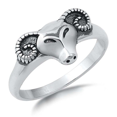 Sterling Silver Oxidized Rams Head Ring