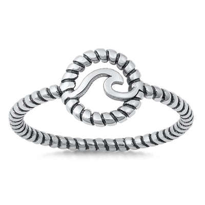 Sterling Silver Oxidized Wave In Rope Band Ring