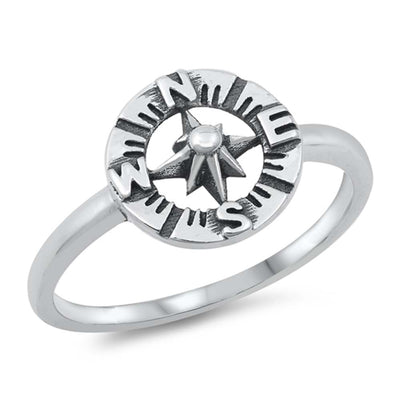 Sterling Silver Oxidized Compass Ring