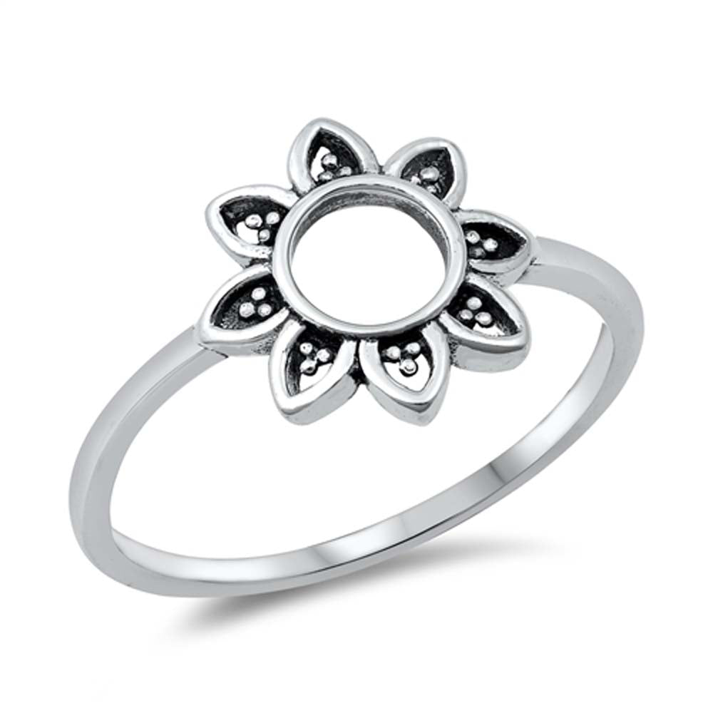 Sterling Silver Oxidized 11mm Die Cut Flower Ring