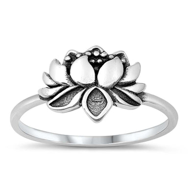 Sterling Silver Oxidized Lotus Flower Ring