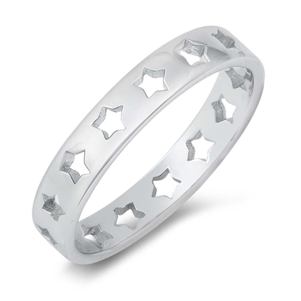 Sterling Silver Rhodium Plated Stars Ring
