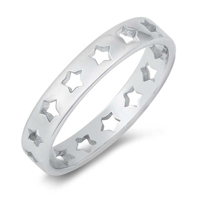 Sterling Silver Rhodium Plated Stars Ring