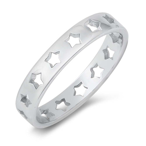 Sterling Silver Rhodium Plated Stars Ring