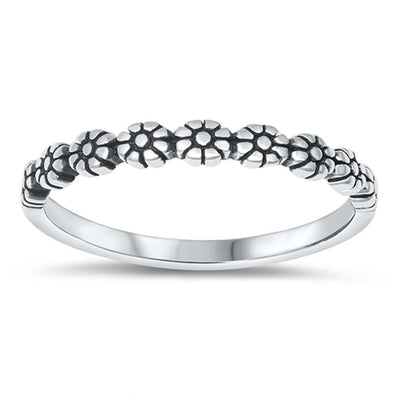 Sterling Silver Oxidized Flowers Ring