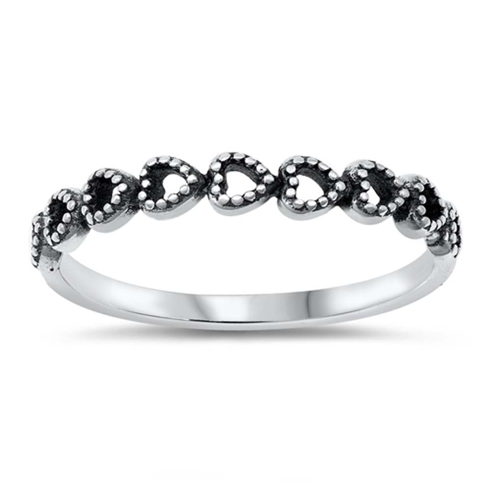 Sterling Silver Oxidized Sideways Hearts Ring