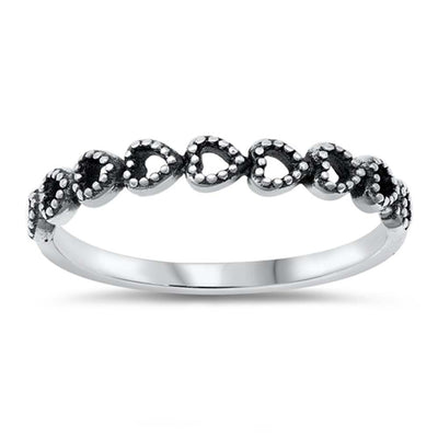 Sterling Silver Oxidized Sideways Hearts Ring