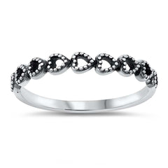 Sterling Silver Oxidized Sideways Hearts Ring