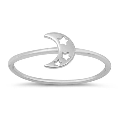Sterling Silver High Polish Moon With Stars Ring