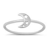 Sterling Silver High Polish Moon With Stars Ring