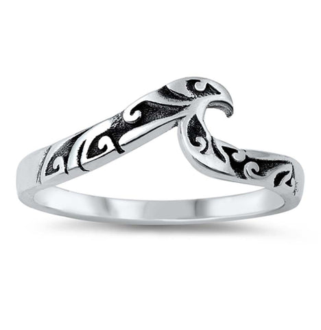 Sterling Silver Oxidized Filigree Wave Ring