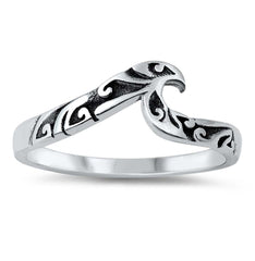 Sterling Silver Oxidized Filigree Wave Ring