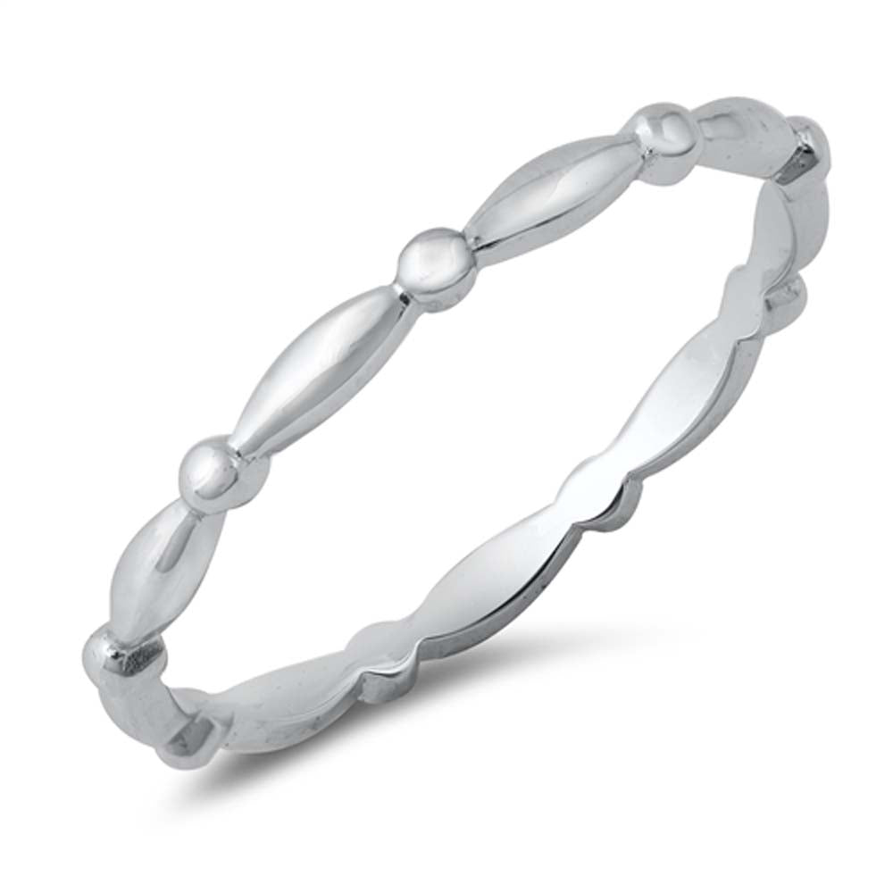 Sterling Silver 2mm Polished Beaded Marquise Plain Band Ring