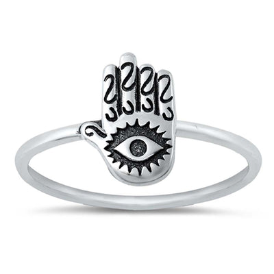 Sterling Silver Oxidized Hamsa With Eye Ring