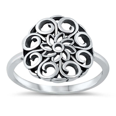 Sterling Silver Oxidized Mandala Ring