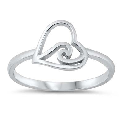 Sterling Silver Polished Heart And Wave Ring