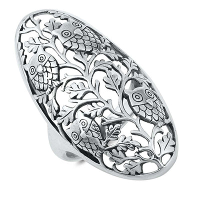 Sterling Silver Oxidized Owls And Vines Ring