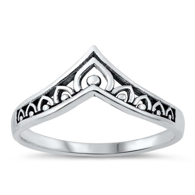 Sterling Silver Oxidized Filigree V Shaped Ring
