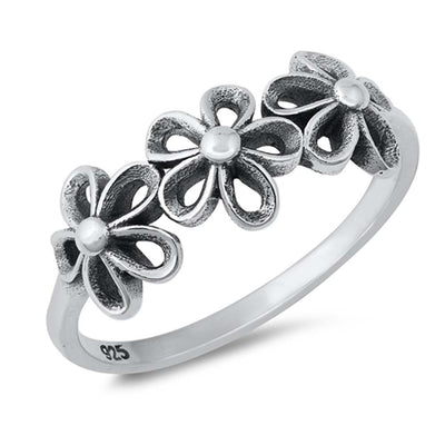 Sterling Silver Polished Flowers Ring