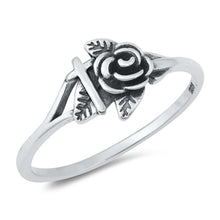 Load image into Gallery viewer, Sterling Silver Oxidized Cross And Rose Ring