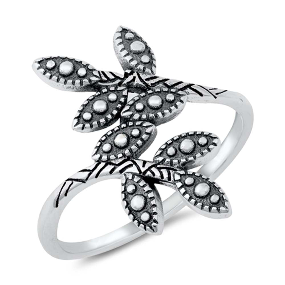 Sterling Silver Oxidized Bali Leaves Ring