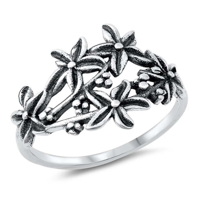 Sterling Silver Oxidized Plumerias Ring