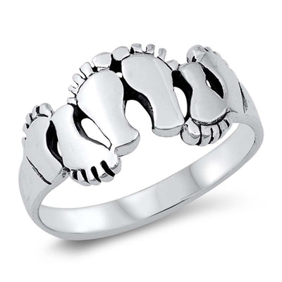 Sterling Silver Oxidized Family Feet Ring