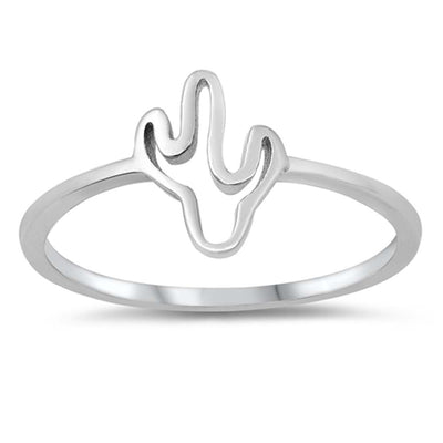 Sterling Silver Rhodium Plated Cactus Ring