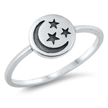 Load image into Gallery viewer, Sterling Silver Oxidize Crescent Moon And Star Ring