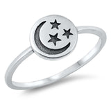Sterling Silver Oxidize Crescent Moon And Star Ring
