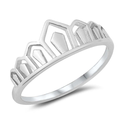 Sterling Silver Rhodium Plated Crown Ring