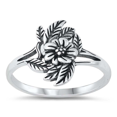 Sterling Silver Oxidized Flowers And Leaves Ring