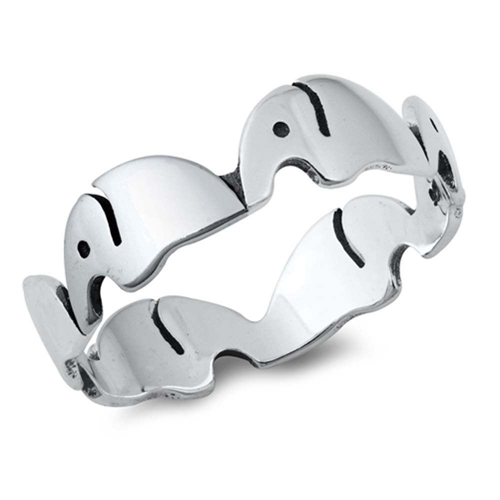 Sterling Silver Oxidize Elephants Ring