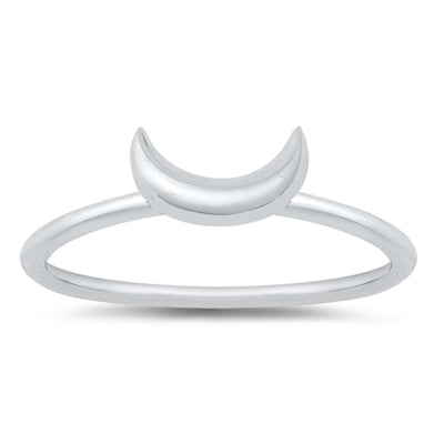 Sterling Silver Rhodium Plated Crescent Moon Ring