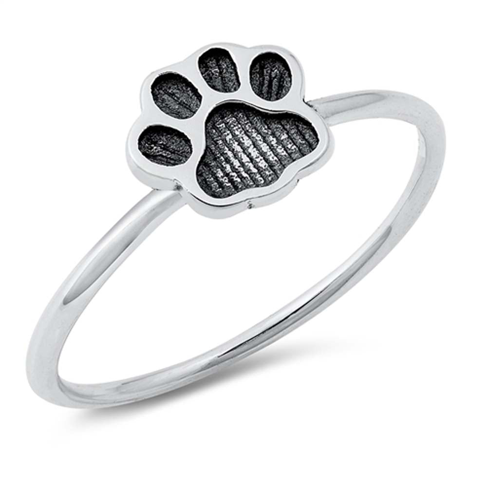 Sterling Silver Oxidized Paw Print Ring
